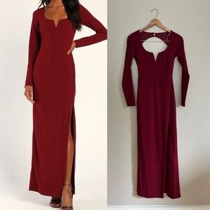 Burgundy Long Sleeve Backless Maxi Dress Small NWOT